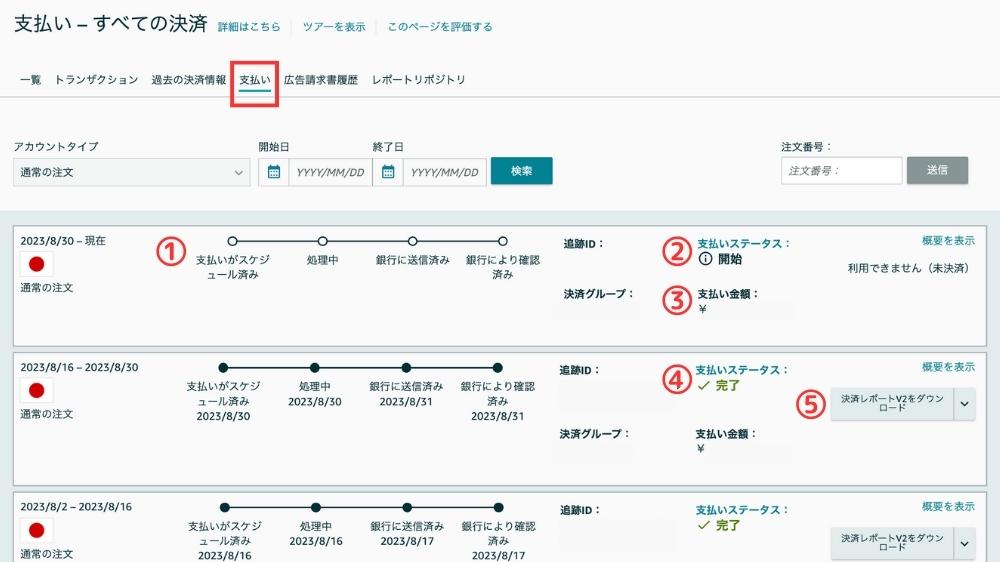 Amazon ペイメントレポート 支払い