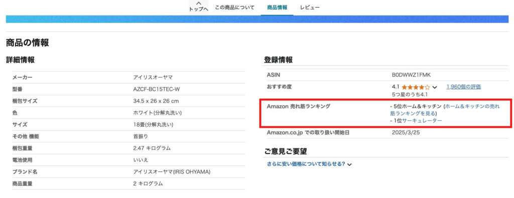 売れ筋ランキングを商品ごとにチェックしたい場合
